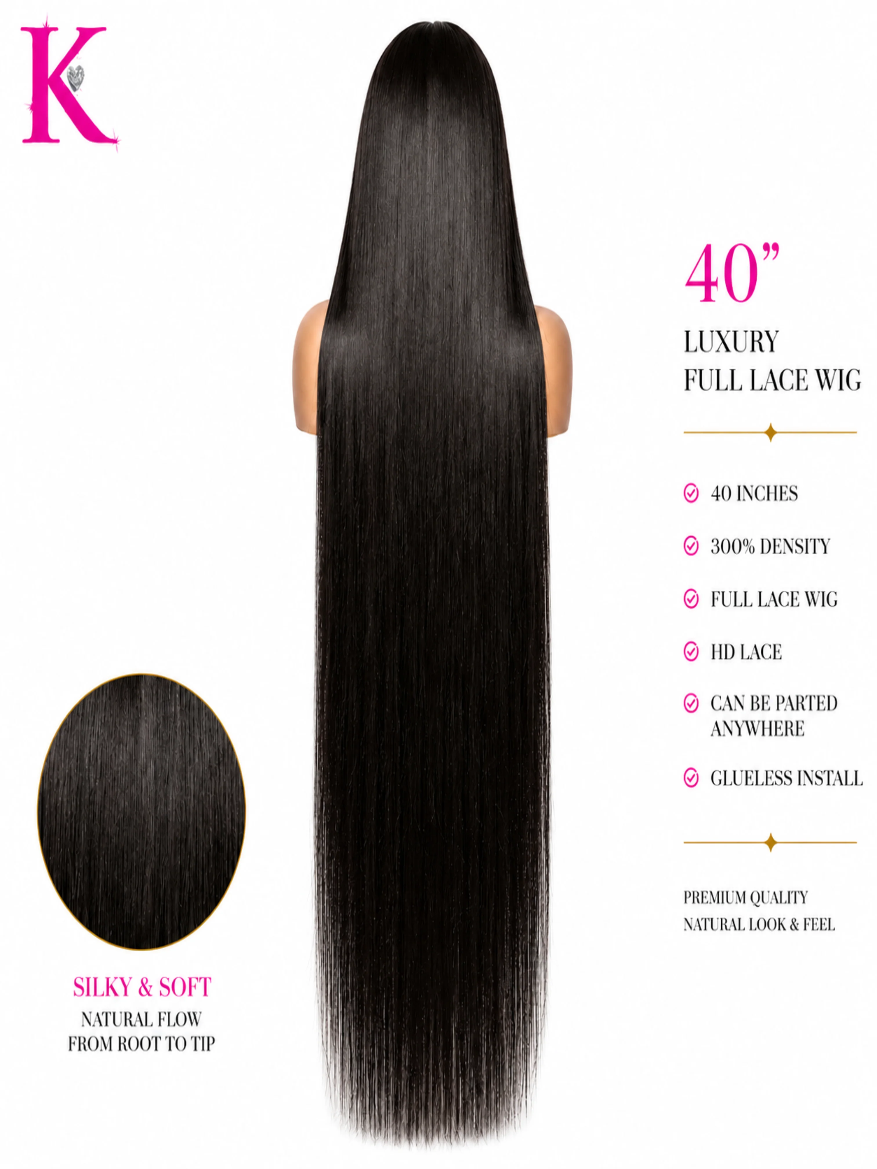 Raw Straight Extra Long 40” Wig #1B - Image 3