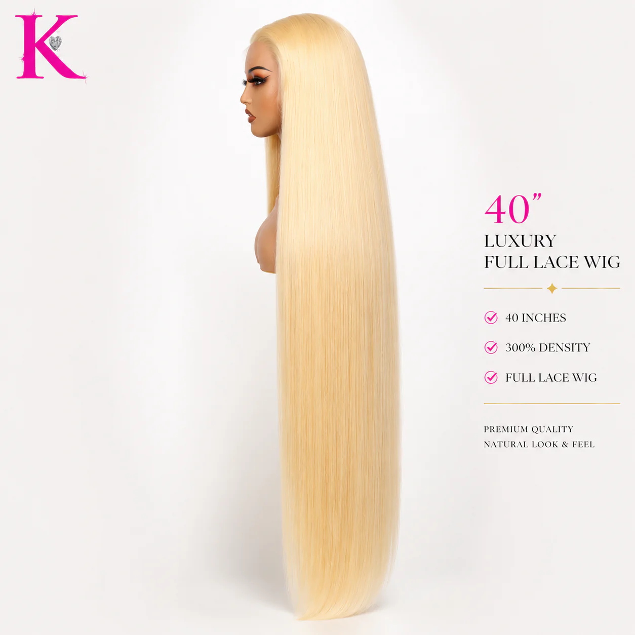 Raw Straight Extra Long 40” Wig #613 Blonde - Image 3
